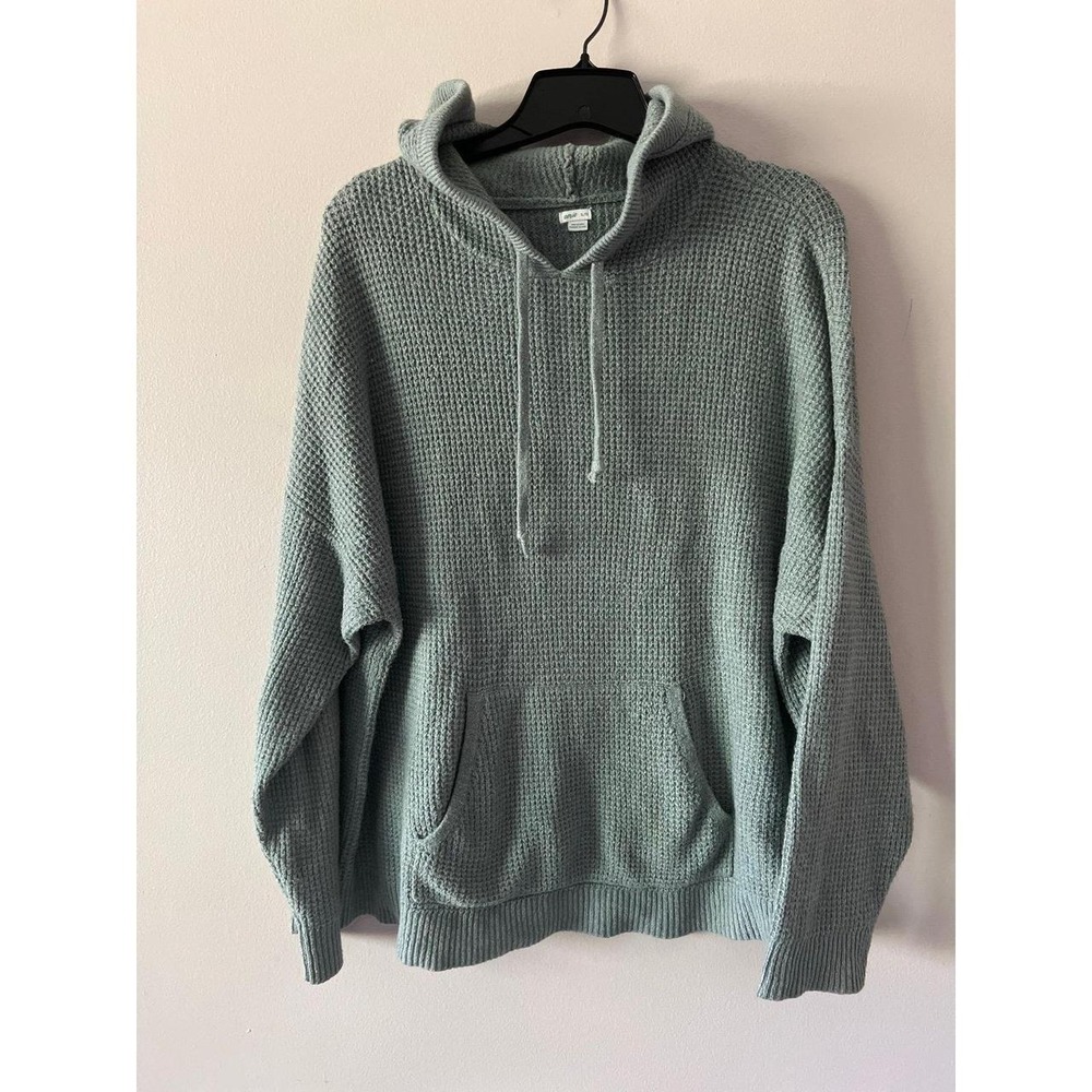 Aerie Waffle Knit Hooded Sweater Sage Green XL